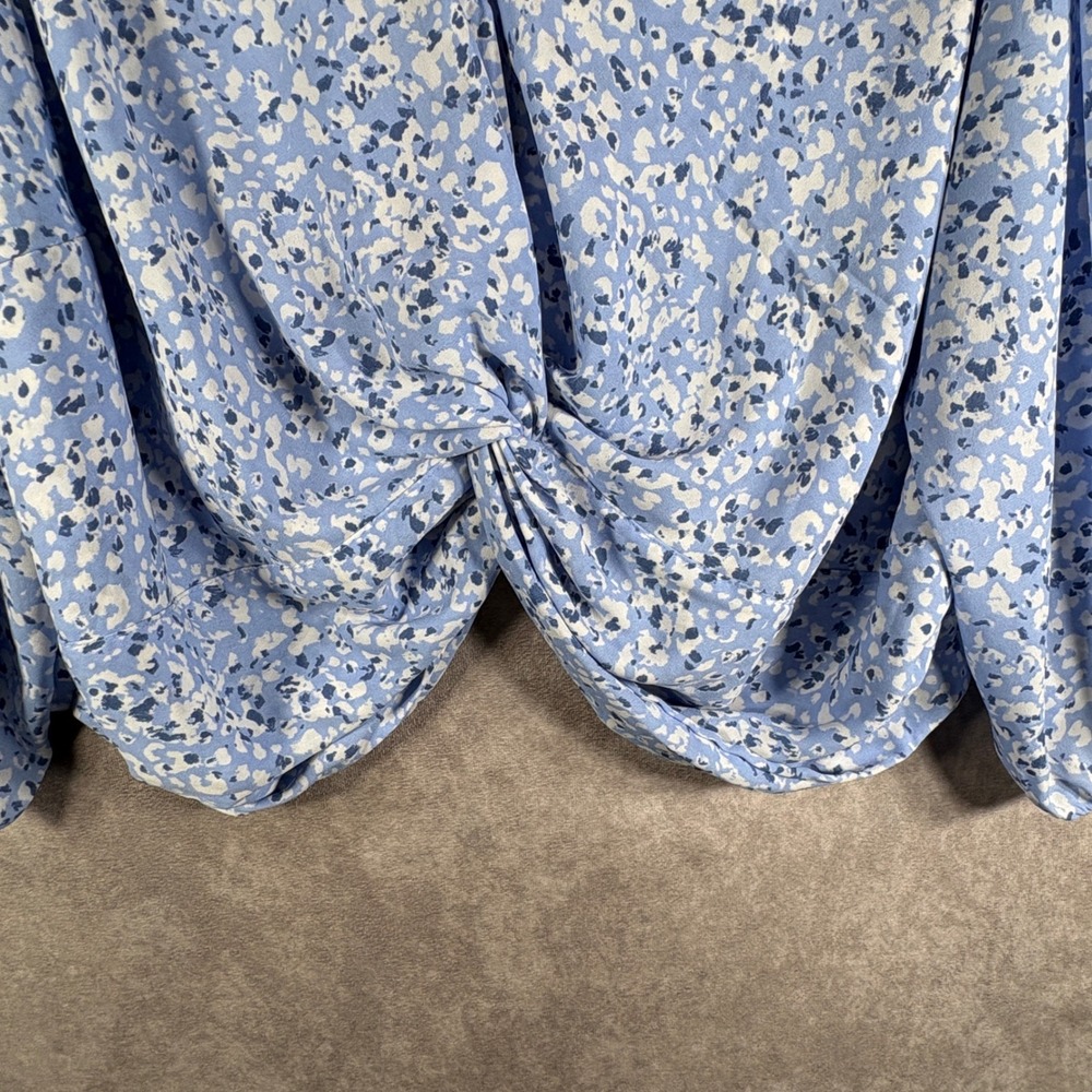 Abercrombie & Fitch Blouse Womens XXL Blue Floral Twist Front Balloon Sleeve Top - Picture 3 of 10